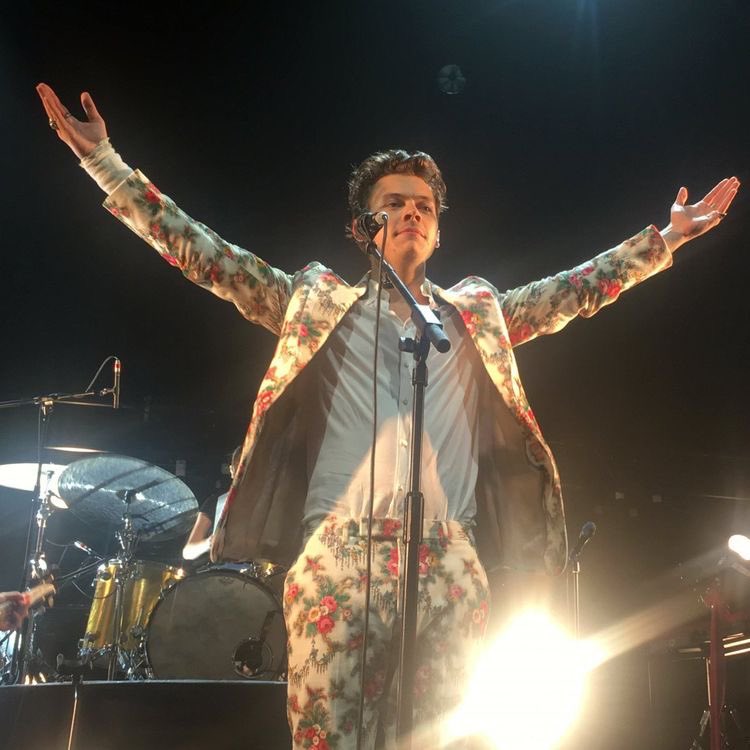 a thread of harry styles wearing this gucci floral printed velvet suit only