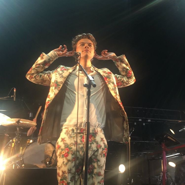 a thread of harry styles wearing this gucci floral printed velvet suit only