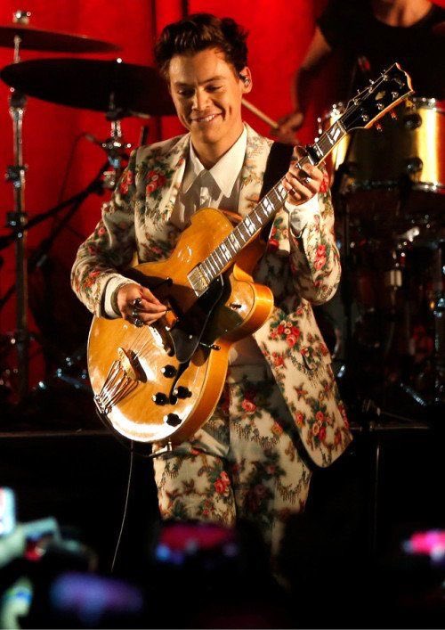 a thread of harry styles wearing this gucci floral printed velvet suit only