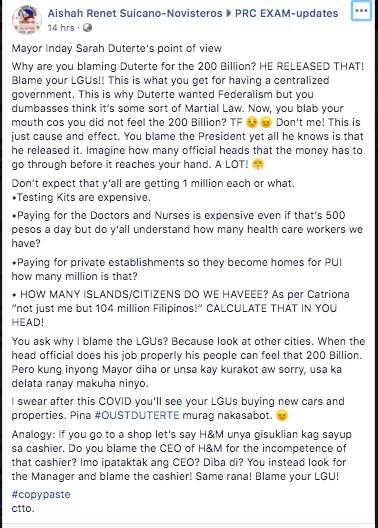 llanescajourno's tweet photo. Here is the "Mayor Inday Sarah Duterte’s point of view” post disowned by Mayor Sara Duterte: @gmanews https://t.co/JLeR7p4DmB