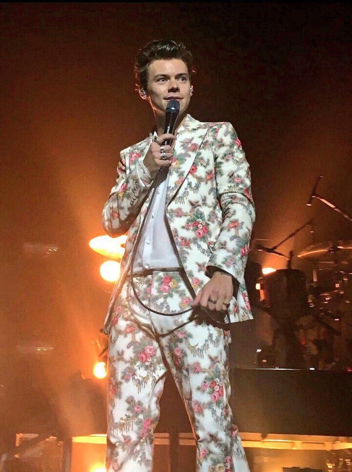 a thread of harry styles wearing this gucci floral printed velvet suit only