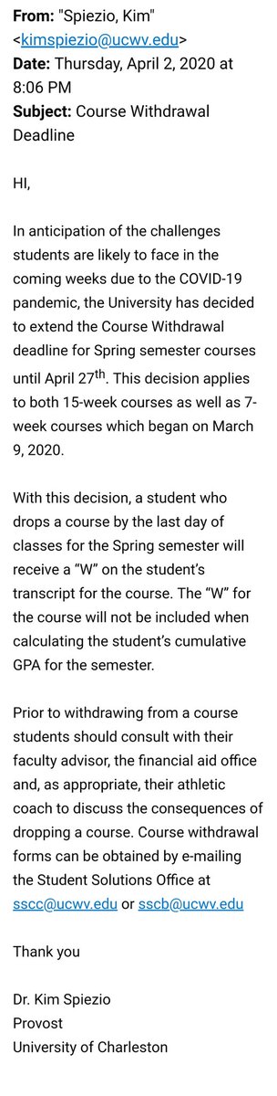 UC_SGA's tweet photo. Golden Eagles: Be sure to be reading your emails/updates from UC faculty. VP Moore has sent out a message from Provost Spiezio detailing extensions for dropping classes. https://t.co/YW7bxyJgoP