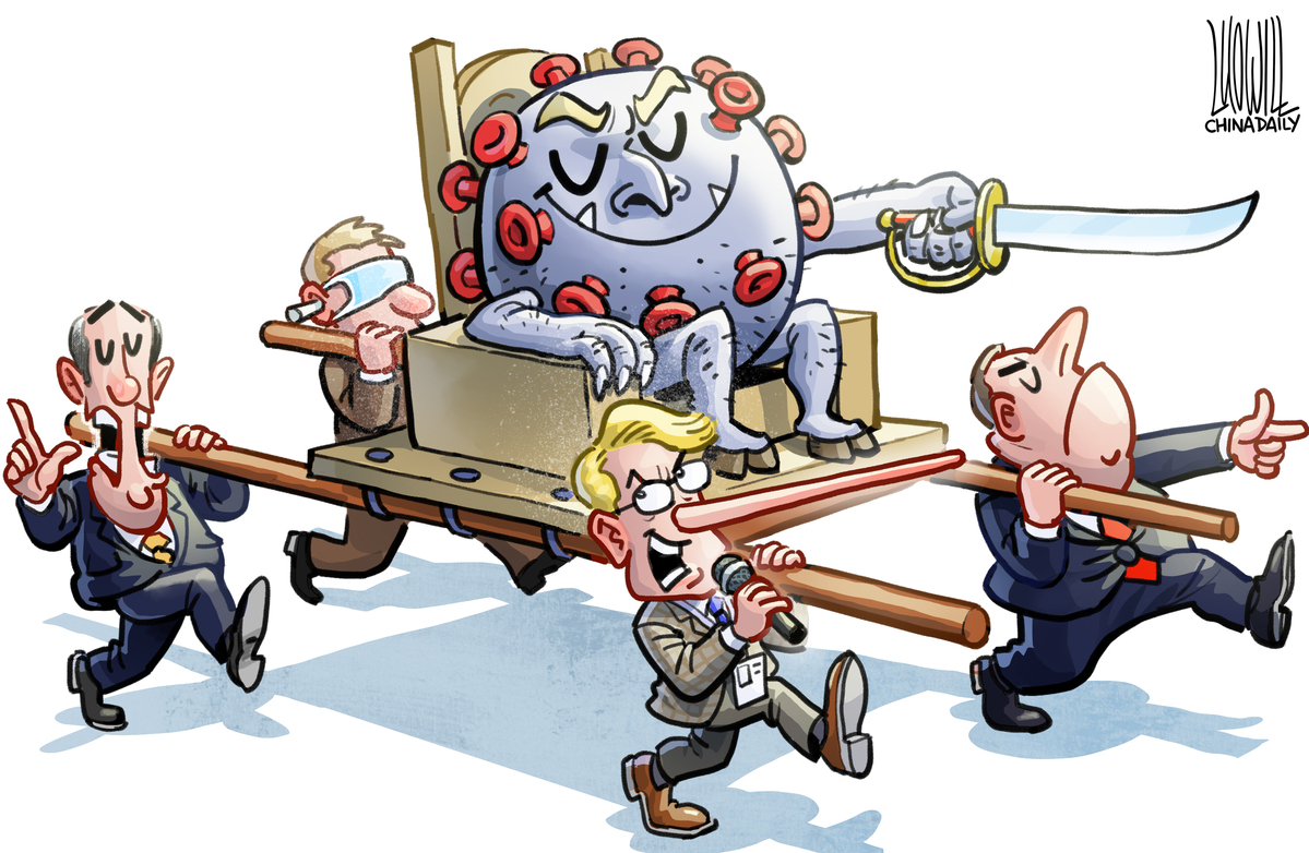 ChinaDaily's tweet photo. Virus battle #ChinaDailyCartoon #Covid_19 #coronavirus https://t.co/1DamXCXQzu