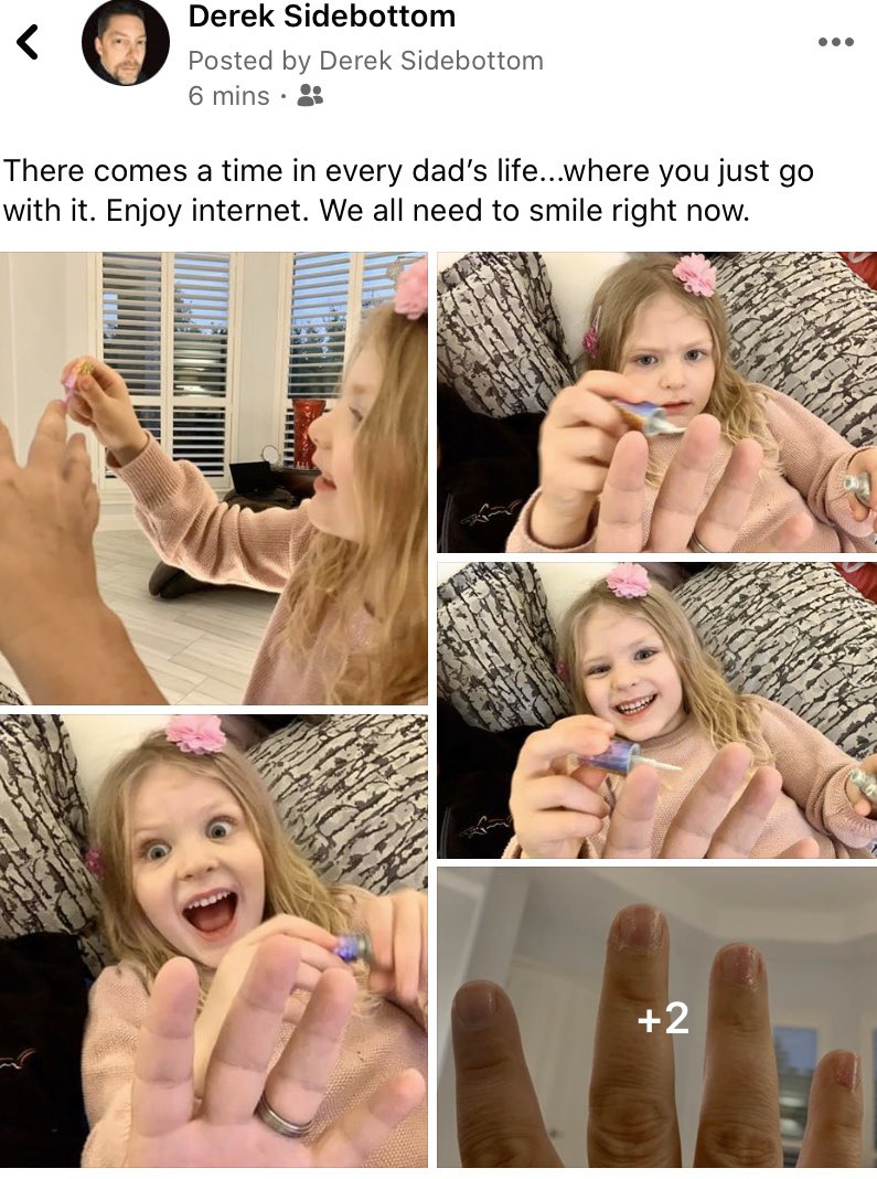 The upside of work from home is clear. Free nail salon services for dad.