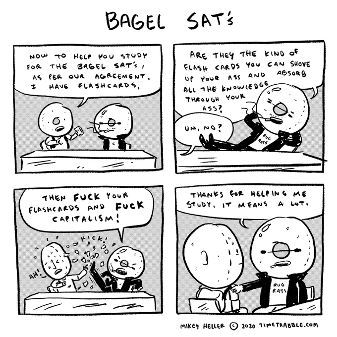 i drew a comic about studying for bagel SAT's 