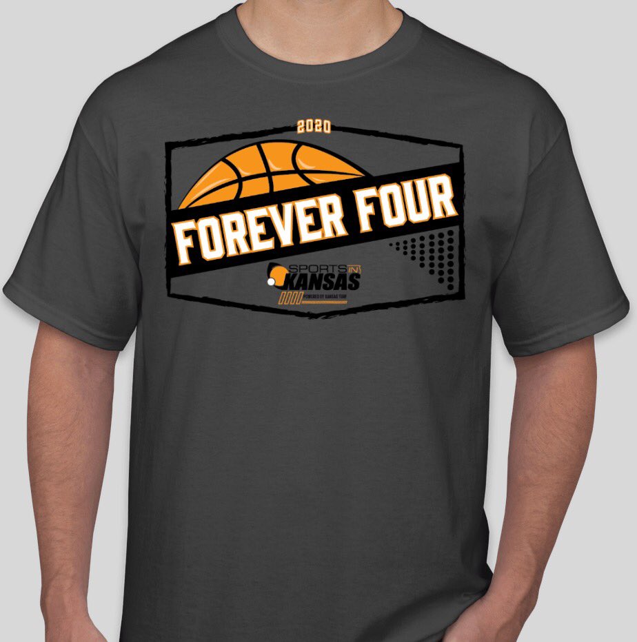 sportsinkansas's tweet photo. A 🏀 season in KS we will never forget...Order your 2020 Forever Four T-Shirts from Sports in Kansas to remember the 2020 🏀 season in KS. Adult S-XL $22, XXL-XXXL $25 (shipping &amp; handling included in cost). Email sportsinkansas@gmail.com and we will send you the order form. https://t.co/EyGLteznJW