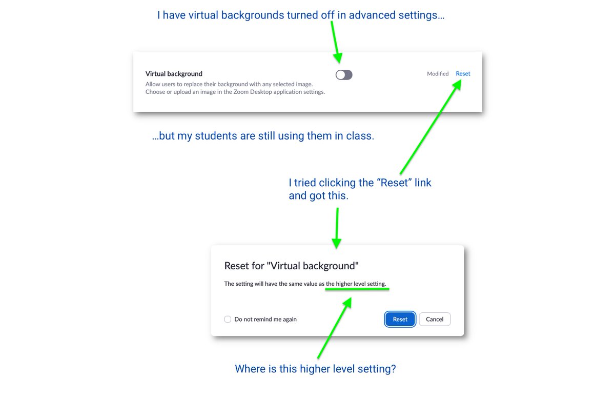 I feel like I really should know how to turn off the ability for my students to use virtual backgrounds in Zoom, but somehow I'm missing it -- where is the setting?