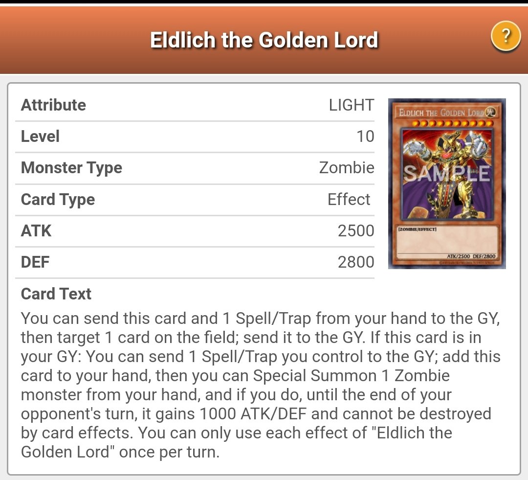 Vontier's tweet photo. @YuGiOh_TCG Eldlich the Golden Lord! Zombies needs all the love it can get at this point #SecretSlayers https://t.co/qdFpmwazBT