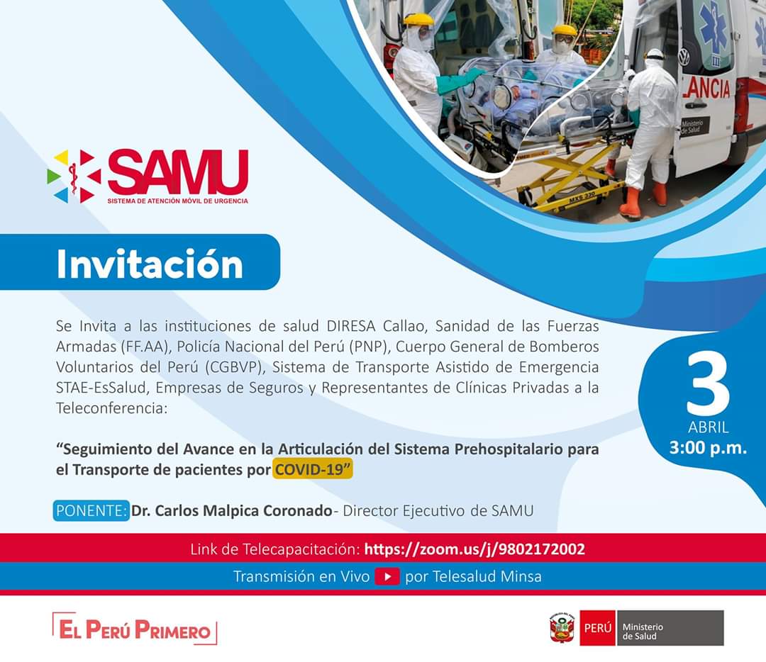SamuPeruMinsa's tweet photo. 🚑🇵🇪 #SAMUCAPACITA EN #COVID19

Participa de esta Teleconferencia virtual desde el link: https://t.co/KPkR69tdaZ https://t.co/YrgOfUNKR5