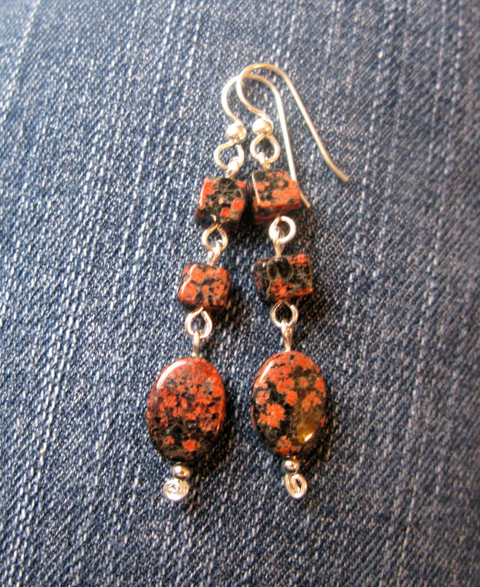 I was on a roll with the Mexican red snowflake jasper, so these earrings are called "Future Dragonherds of America."