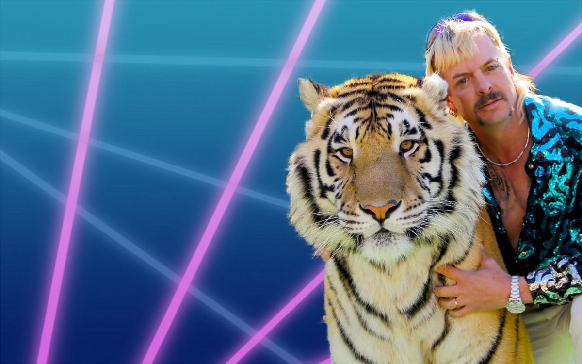 HowCouldWeNot's tweet photo. Tonight! We are talking quarantine, Jimmy’s secret, and your favorite series - #TigerKing. It’s going to be grrrrrrreat! #bevokal #caroledidit #JoeExotic2020 https://t.co/t8erZpXzZb
