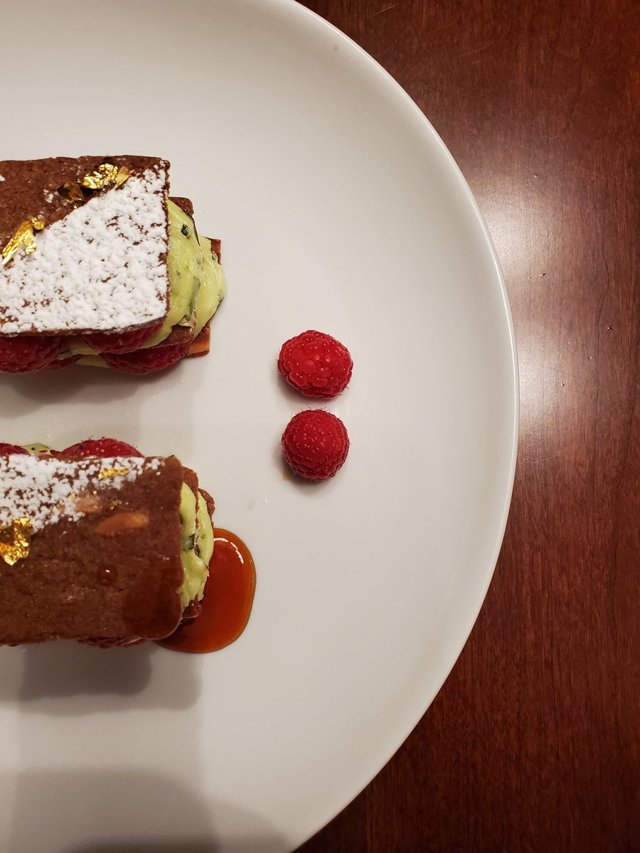 for World Autism Awareness Day, I wanted create something inspired by autism. It is a play on a Napoleon: layers of almond wafers, lime basil swiss meringue buttercream, fresh raspberries & hot honey. So me explain how I was inspired: (con't) #GoddessOfCarbs