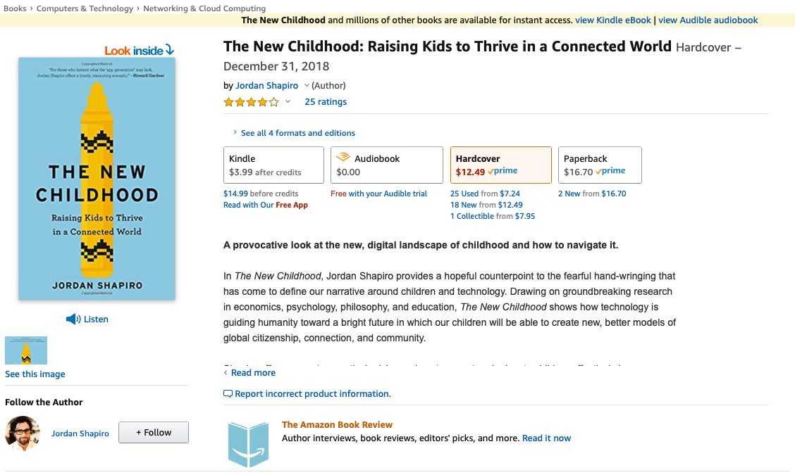 000Dave's tweet photo. Umm This must be a glitch so run!
#TheNewChildhood by @jordosh is $12.49 for hardcover right now at @amazon!
This is an amazing book!
@sourcewelltech @OnEducationPod @OnPodcastMedia #impactEDU #ChatOnEducation #ED200 #screentime #onlinelearning
https://t.co/Mh8e3SSwue https://t.co/82w5GrAjSl