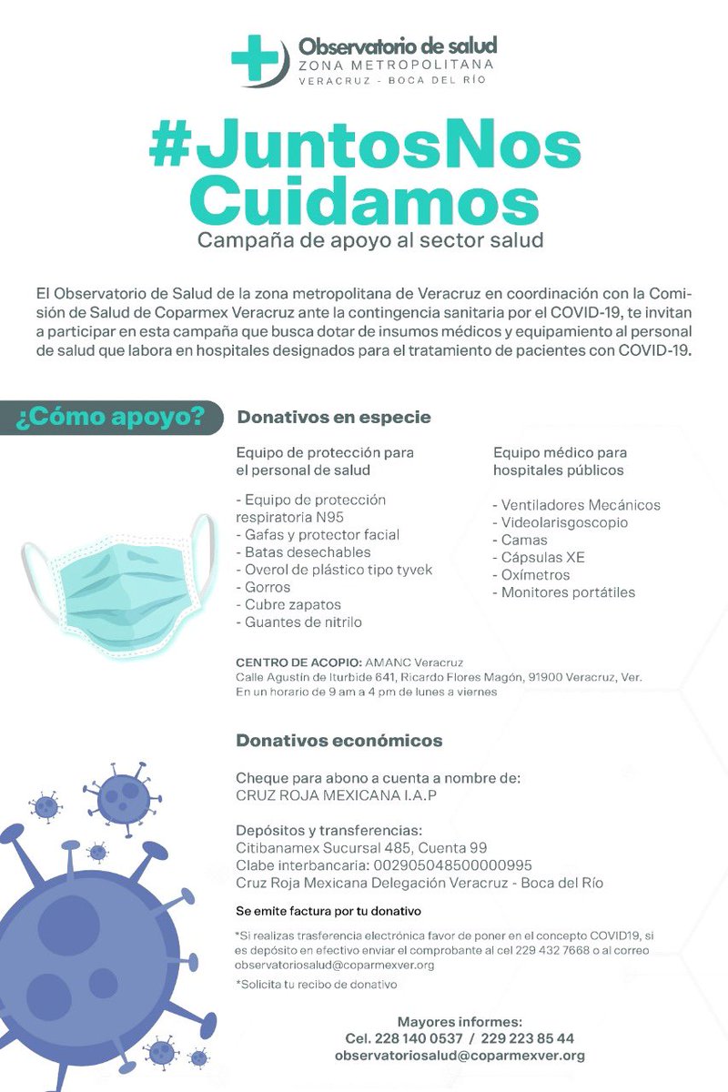 MYNS_MX's tweet photo. Seamos solidsrios con el personal médico de nuestra zona Metropolitana @COPARMEXVer @OFIGOBVeracruz @Marisoleid @PauHoz @FYunesMarquez @MorelliBoca https://t.co/nYrSwRZbEI