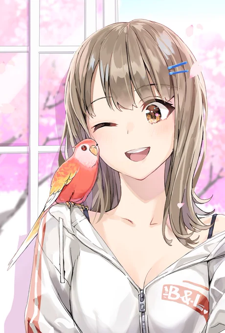 アキクサインコとお家でお花見? 