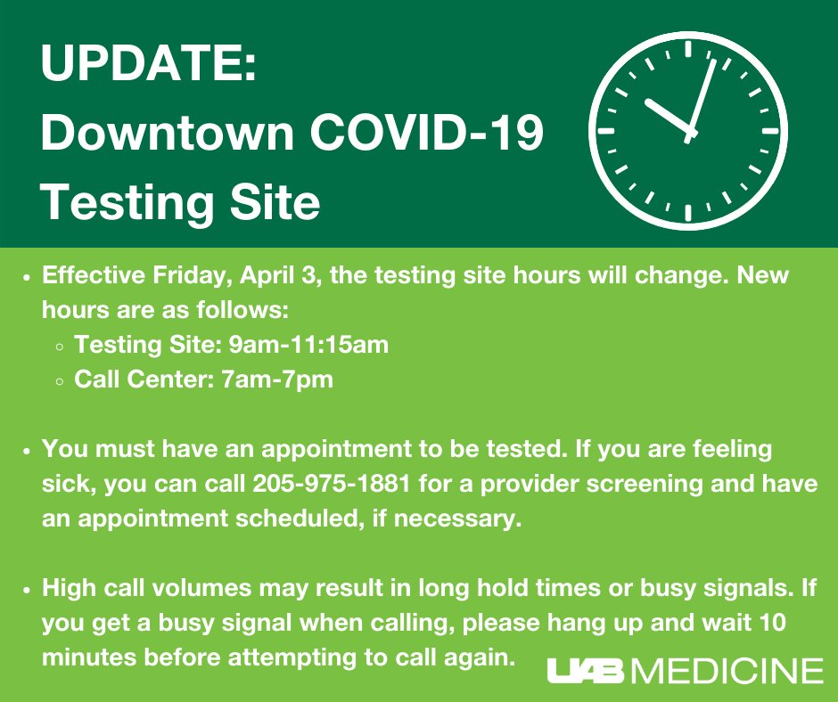 The Downtown COVID-19 Testing Site will have updated hours beginning tomorrow, Friday, April 3.