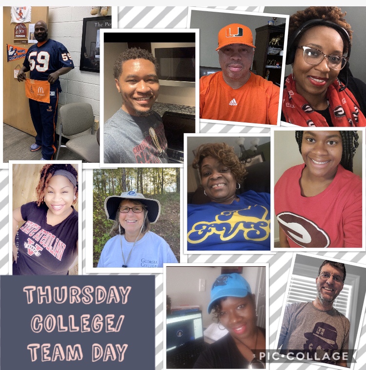 BearCreek_PBIS's tweet photo. College Spirit Day at the Creek ! Faculty/staff represented their favorite college or sports team! #SpiritReady #BCMSVirtualSpiritWeek #AllBearCreek #PawsForPBIS #FCSRising @BearCreekMS @PBISRewards https://t.co/iH563nnQxt