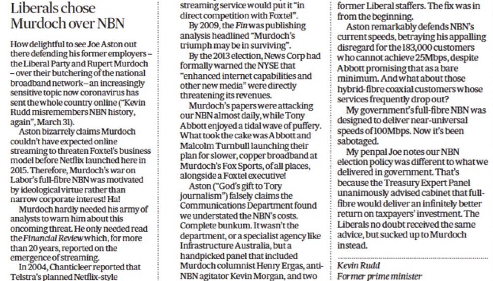 Now that everything is moving online, the hardcore defenders of the butchered Murdoch-Morrison NBN are becoming extra sensitive to criticism. They’re finally getting a reality check as to the harm they’ve done with their snail-slow, copper network.