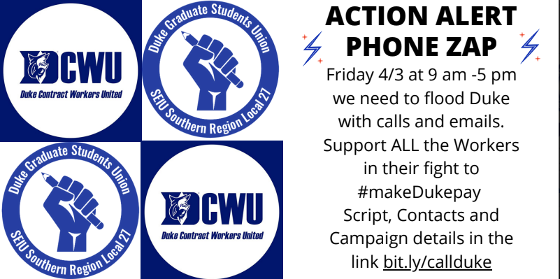 dukegradunion's tweet photo. The pandemic has forced grad students to scramble to find an income. The response from @DukeU? Apply for our "student assistance fund," and *MAYBE* get some money.
This is unacceptable.
Join our phone zap tomorrow to #makeDukepay
https://t.co/8slLwbtLce https://t.co/WpYSGZxHF2