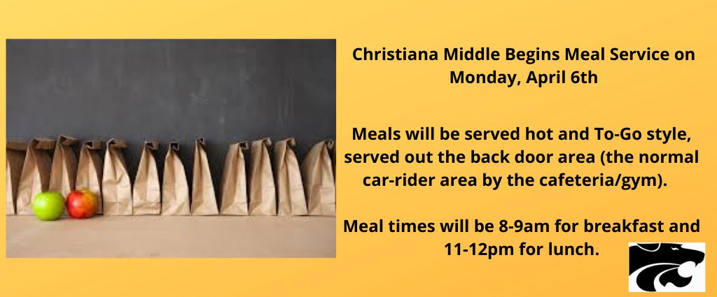 *Correction* An earlier Tweet said meal pickup would be in the front.  Meal Pickup will be in the back in the car-rider area.