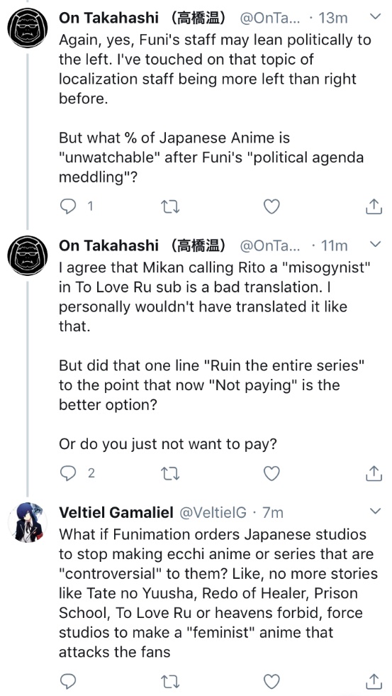 I agree that To Love Ru sub is a bad translation. But did that one line “Ruin the entire series” that “Not paying” is better? Do you just not want to pay? https://archive.is/LBhcY Funi’s staff may lean politically to the left. So what? It’s not unwatchable. https://archive.is/XWX4z 