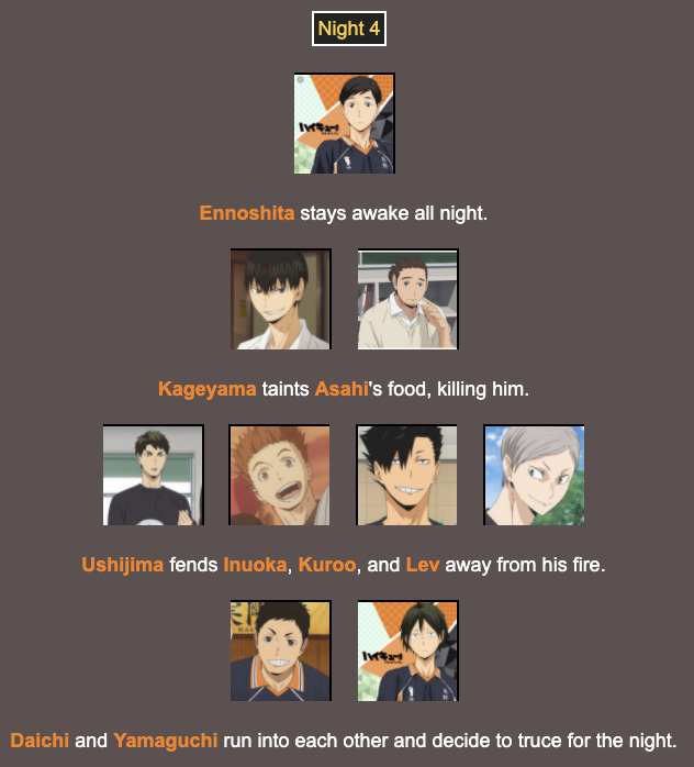 (no status update because no deaths)Night 4Daichi truces with everyone like a good captain