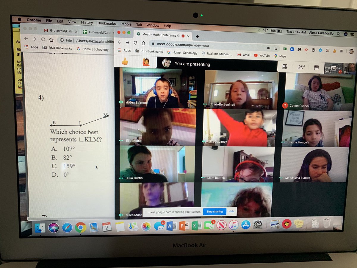 MsCalandrillo's tweet image. Teaching from a different “ANGLE” today 😆 #remotelearning #Googlehangout #measuringangles #enhancingthestudentexperience #ourfinesthour