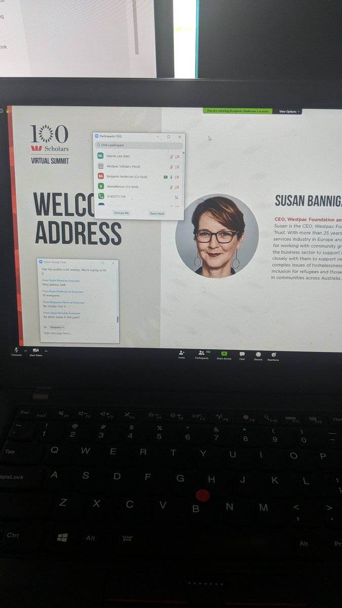 Proud to be keeping it online at the Westpac Scholar Virtual Summit 2020! 163 participants and counting #SocialDistancing #W100PowerOfChoice