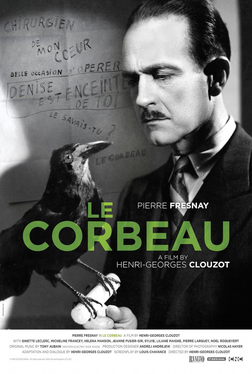 A thread of the movies I’ve watched for  #GHFSH9. Le Corbeau (1943), dir. by Henri-Georges Clouzot, starring Pierre Fresnay et Ginette Leclerc  #French  #40s