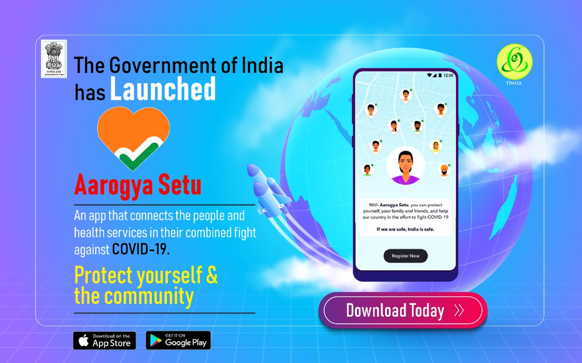 TNeGA_Official's tweet photo. #TN_Together_AgainstCorona
The Govt of India has launched Aarogya Setu, a mobile app to fight COVID-19. It would alert you if you came in contact with any #Corona positive person. It supports 11 languages.

Android: https://t.co/kZs7o5NjLX

IOS: https://t.co/u6Vs5nQW0A https://t.co/TBCYPcxAGu