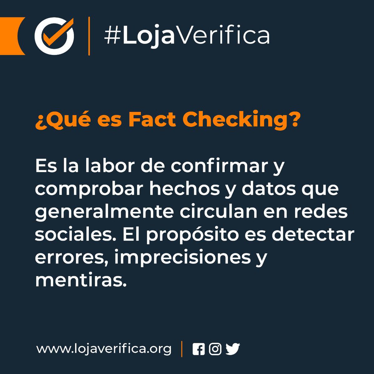Aplaudimos esta gran iniciativa ciudadana de <a href="/LojaChecking/">Loja Fact Checking</a>, nos sumamos y sobretodo apoyamos este gran proyecto para poner un #AltoALasNoticiasFalsas en #Loja 👏👏
#LojaVerifica #FactCheckingDay