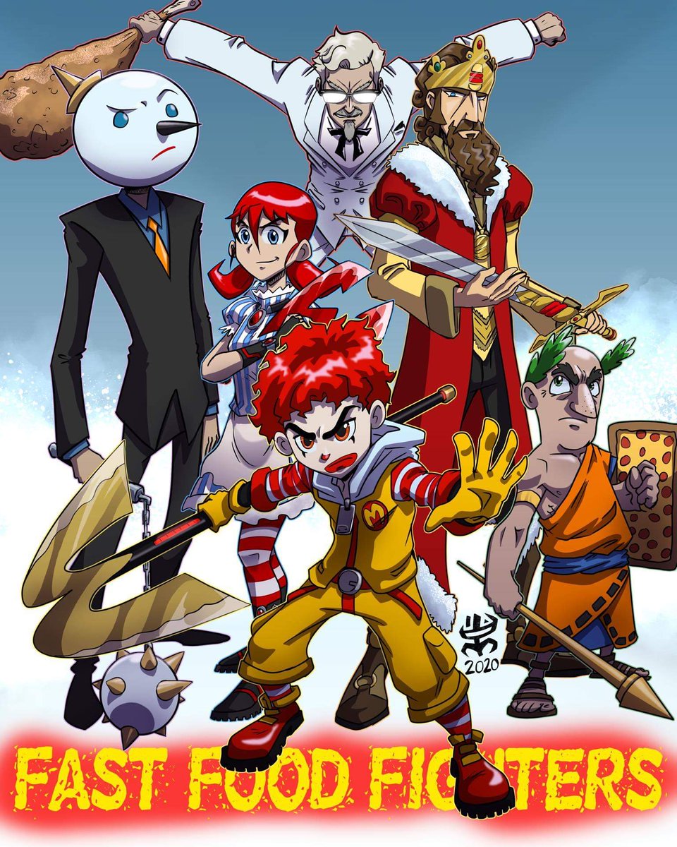 al3jandro21's tweet photo. There's a war coming... a food war 🤣🤣🤣 I liked the Ronald McDonald I did so much that I expanded the cast lol...
#mcdonalds #ronaldmcdonald #imlovinit #cartoon #characterdesign #characterconcept #fastfoodfighters #burgerking #wendys #jackinthebox #littlecaesars #kfc https://t.co/QBu6Tlf3ip