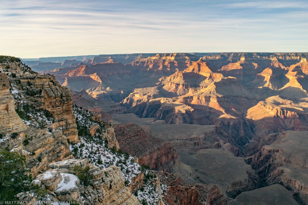 WeatherChitChat's tweet photo. You can't take a #digitalvacation without stopping at the #GrandCanyon. This photo was taken at the #SouthRim after some snow moved through. (Hour 6/16) https://t.co/1gClWPkdXa