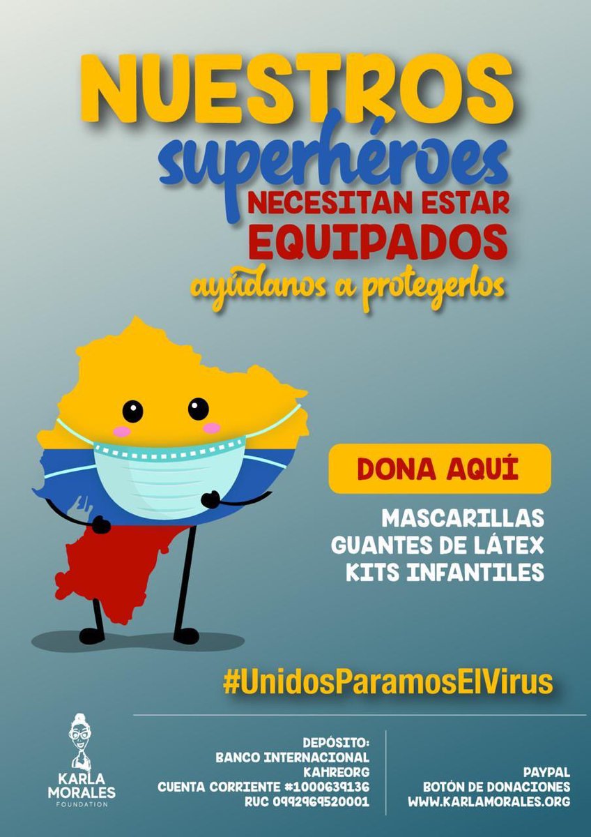 ecuavisa's tweet photo. ¡Ayudemos a nuestros superhéroes a ESTAR EQUIPADOS y PROTEGIDOS!

Porque #UnidosParamosElVirus https://t.co/RHuMApprvC
