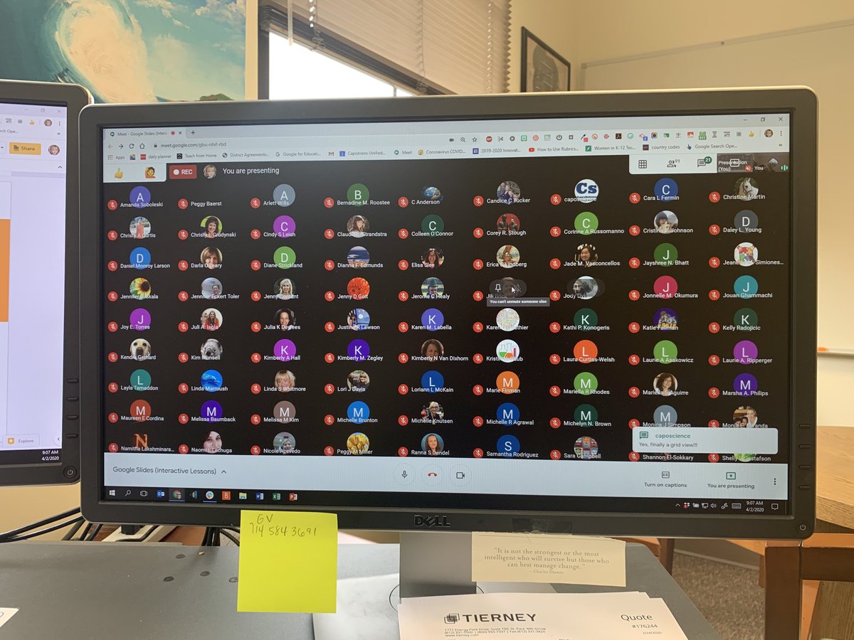 seaveratech's tweet photo. What’s it look like when you have 100+ educators on a ⁦@Google⁩ hangout?  Extremely colorful and satisfying!  Feeling the growth and love this morning ⁦⁦@CapoUnified⁩ ⁦@ejslee⁩ @juliadewees ⁦@CapoEdServices⁩ #movingforward #capocares https://t.co/H1lAZV98iI