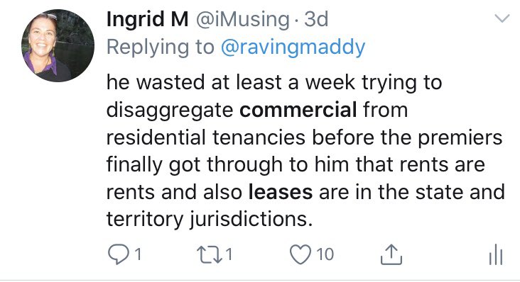 I was saying all week that Morrison has been working assiduously to disaggregate commercial from residential tenancies so as to direct policy towards business, which is his [economic] priority rather than homes, which is a social priority.