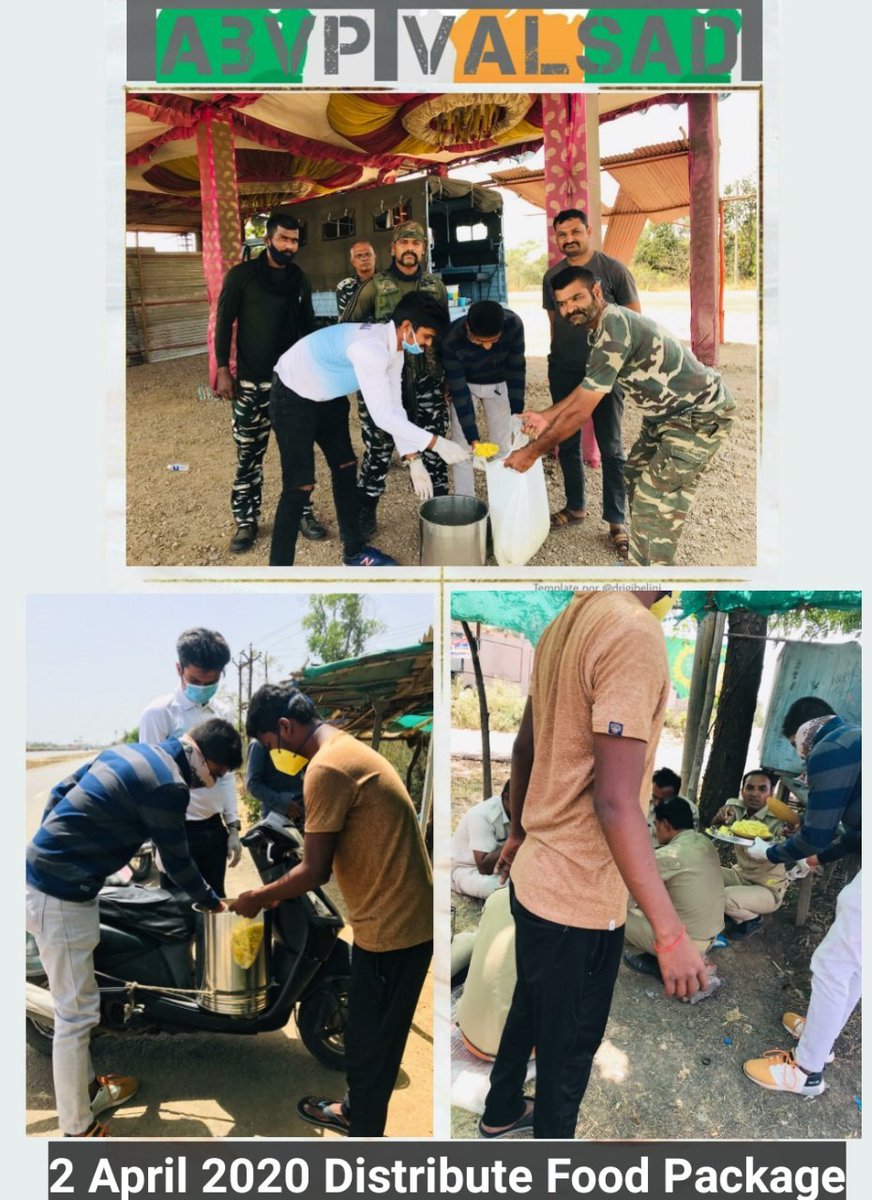 AbvpValsad's tweet photo. ABVP VALSAD દ્રારા આજ રોજ શ્રમિકો તેમજ પોલીસ કર્મચારી અને ભારતીય સેના નાં જવાનો ને ફૂડ પેકેટ વિતરણ કરાયું...

@adgpi @collectorvalsad @ABVPGujarat @ABVPVoice @narendramodi @CMOGuj https://t.co/MAUaxzPtLx