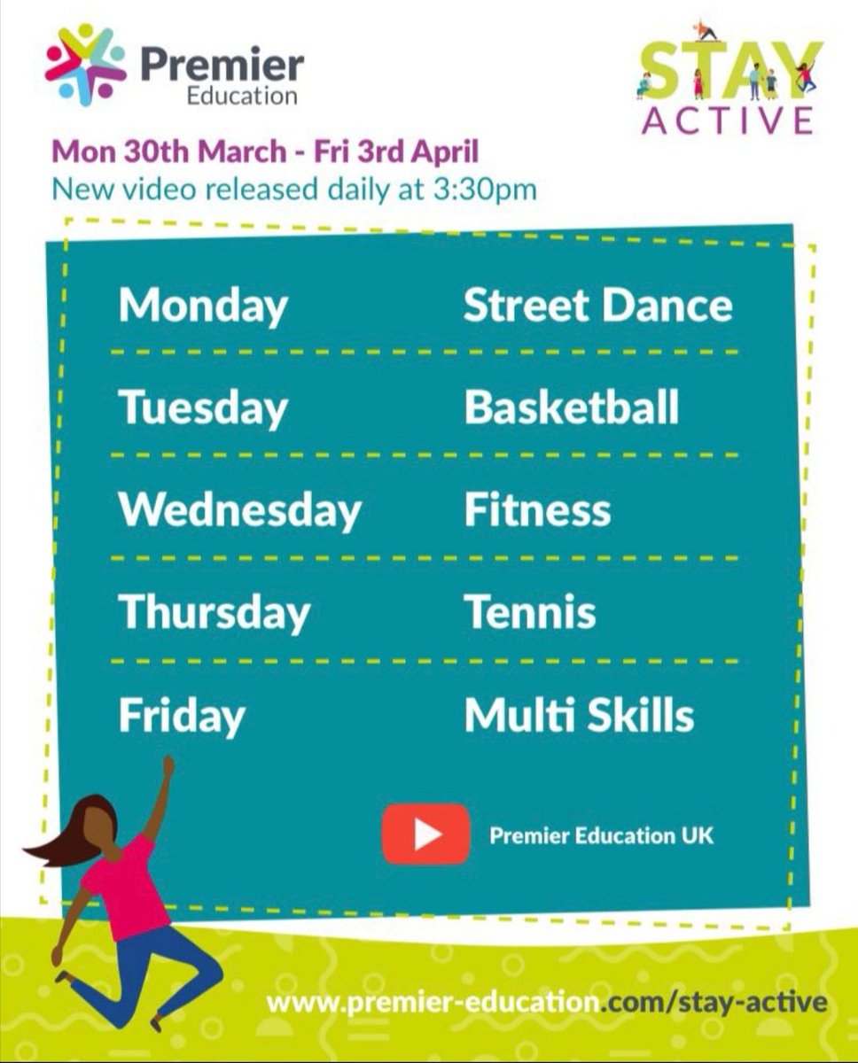 PremierWSE's tweet photo. Don't forget our Friday online session to end this week. Available at 3:30pm so come and join in the fun by clicking the link below. 

Why not catch up on some of the other sessions from this week while you're there.

https://t.co/2q4r8ang6U

🎾 🎶 🏀  🏃 💪💃⛹️ https://t.co/GZ6kqhfeFA