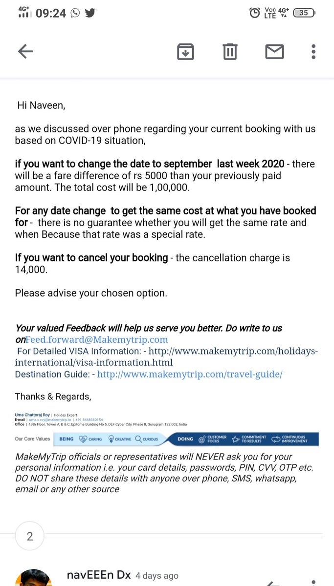 naveenpolireddi's tweet image. Worst service! MMT cancelled my MALDIVES HOLIDAY TRIP and charging me cancellation charges of 14K. Is this really customer focus? MMT is taking advantage of the COVID-19 CRISIS, exploiting more than of 15K customers @makemytrip @deepkalra @narendramodi @ysjagan @rajeshmagow