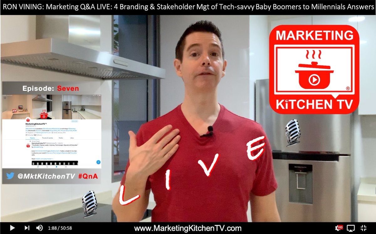 MarketingKitchenTV ® (@mktkitchentv) on Twitter photo 👨🍳 📺 Marketing #QnA LIVE!
Seventh <a href="/MktKitchenTV/">MarketingKitchenTV ®</a> episode of all-new, 2020 #Digital series... Ready for #Marketing host, <a href="/RonaldVining/">Ron Vining</a>, to Ans 4 of your #Planning, #Branding & #Stakeholder #Engagement of #TechSavvy #BabyBoomers vs. #Millennials Qs? WATCH: youtu.be/b0QTy5BloAM 👨🍳 📺 Marketing #QnA LIVE!
Seventh <a href="/MktKitchenTV/">MarketingKitchenTV ®</a> episode of all-new, 2020 #Digital series... Ready for #Marketing host, <a href="/RonaldVining/">Ron Vining</a>, to Ans 4 of your #Planning, #Branding & #Stakeholder #Engagement of #TechSavvy #BabyBoomers vs. #Millennials Qs? WATCH: youtu.be/b0QTy5BloAM
