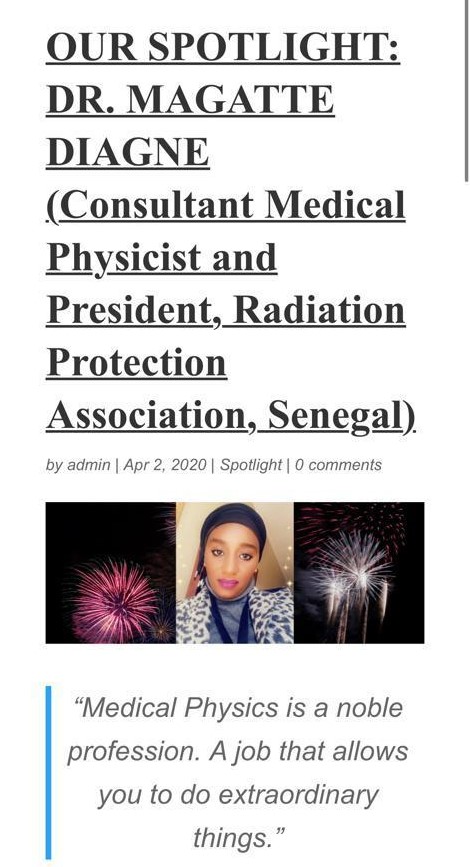 afrimedphysics's tweet image. OUR SPOTLIGHT🤩
Today, we bring to you Dr. Magatte Diagne from Senegal. A Consultant Medical Physicist and the President of the Radiation Protection Association in Senegal.
Kindly read her profile in the link below:
afrimedphysicshub.org/w4949/2020/04/…