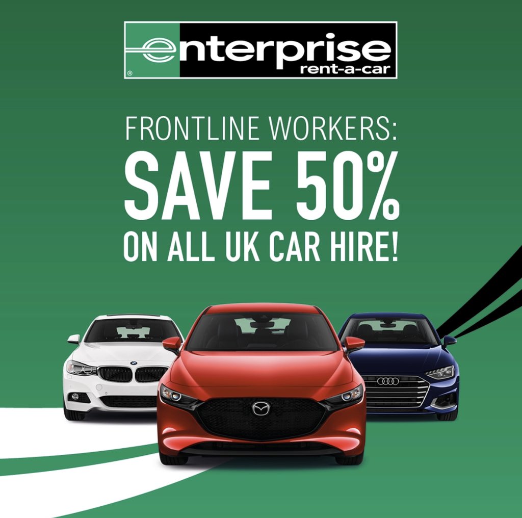 Enterprise® is dedicated to keeping Britain moving through these difficult times, and to help support the personal travel needs of our Frontline Service workers, we’re offering 50% off ALL car hire in the UK.

Book now: enterprise.co.uk/en/car-hire/de…