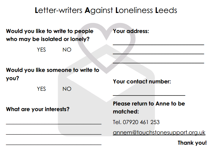 BeingYouLeeds's tweet photo. #Leeds folks - want to write or receive letters/know someone without internet/social media who'd like to receive one? Let's spread some love offline! https://t.co/f13iW1Uxe5 #LettersNotLoneliness 
@Touchstone_Spt @LeedsWomensWHM @IngramRoad @LeedsOPF @SouthLeedsLife @JamyangLeeds https://t.co/P11Zw1R8jb
