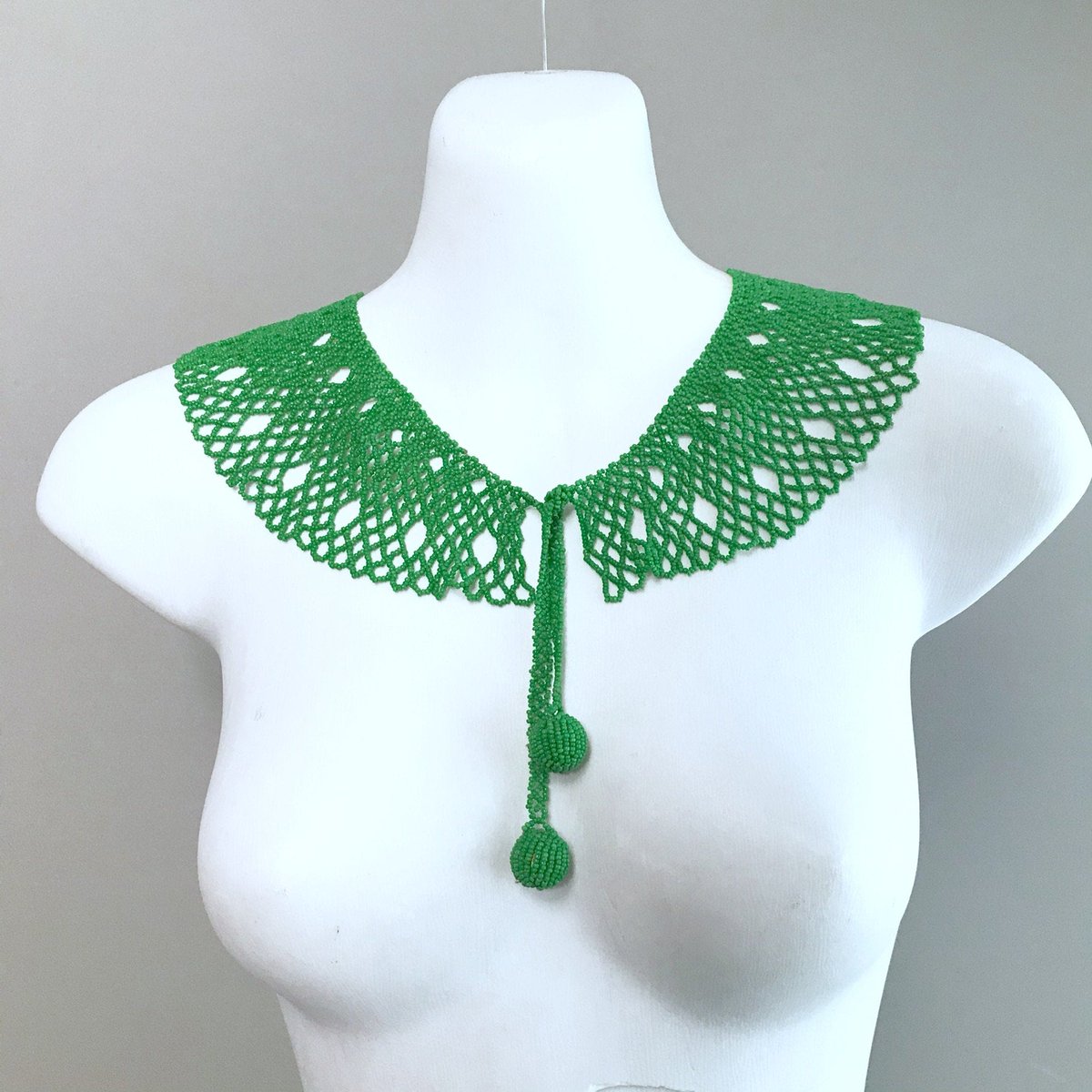 Excited to share the latest addition to my #etsy shop: 1920s- 1930s handmade Art Deco Green glass beaded collar Necklace etsy.me/2UGqYQR #green #barrel #geometric #yes #no #women #glass #tie #artdeco