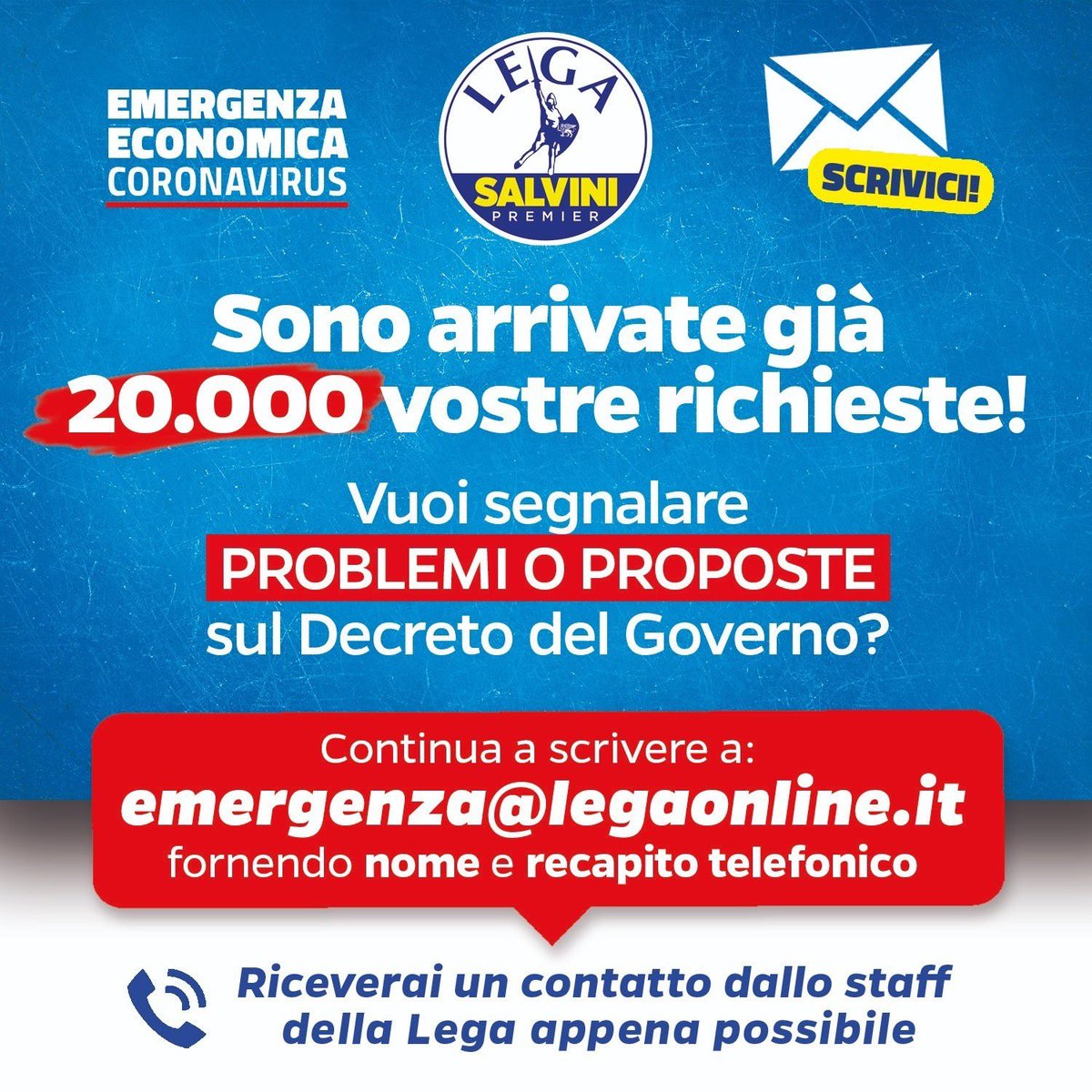Matteo Salvini mila Messaggi Ricevuti Da Lavoratori Imprese Famiglie Con Casi Concreti Suggerimenti E Proposte Ai Quali Cerchiamo Di Dar Voce E Di Rispondere Email Sempre Attiva Emergenza Legaonline It T Co Ujvszmzn9u