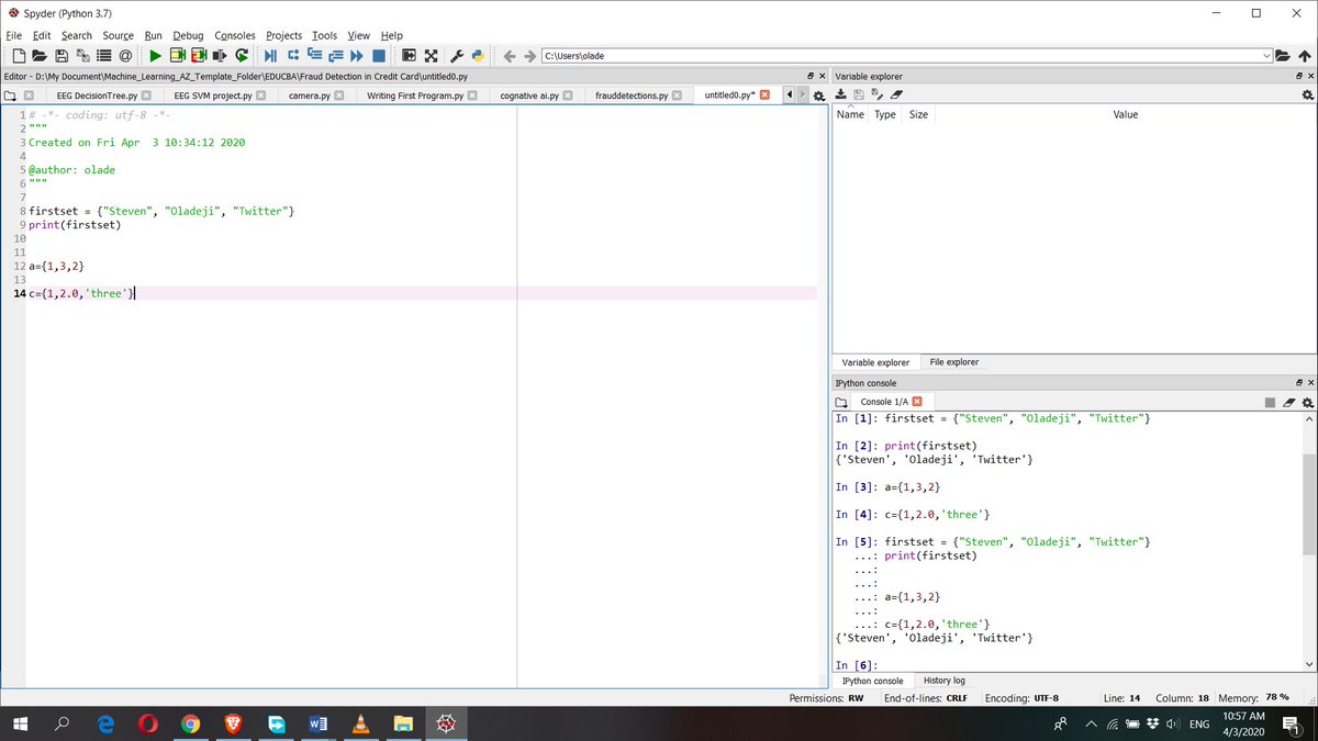 a. Creating a Python Set*To declare a set, you need to type a sequence of items separated by commas, inside curly braces*A set may contain values of different types*It also cannot contain duplicate elements*A set is mutable, but may not contain mutable items like a list, set