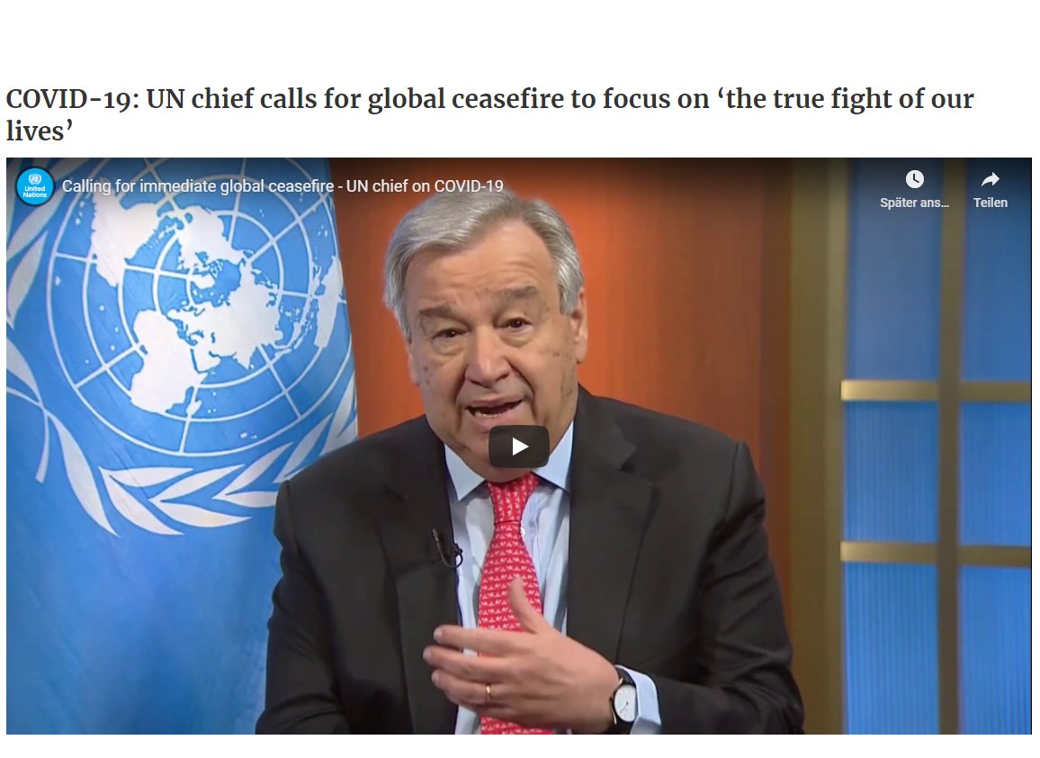  War & Tension: There's massive increase of tensions and security issues with  #Corona - at the same time, int. peacekeeping & prevention missions are interrupted or stopped. That's why  @antonioguterres has rightfully called for a "global ceasefire"  http://bit.ly/Guterres_Global_Ceasefire