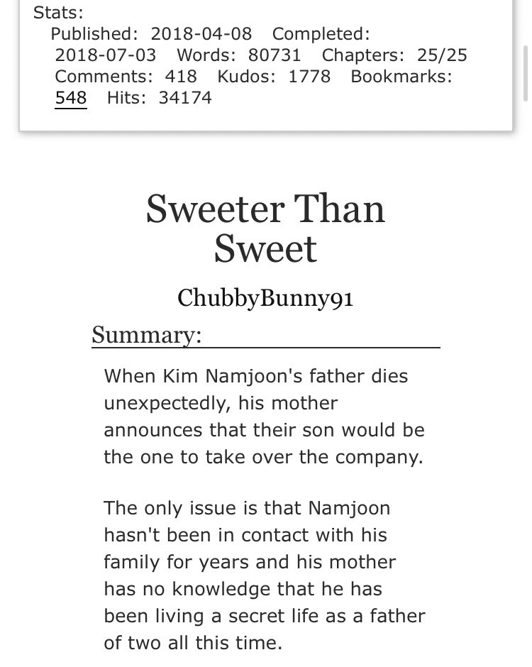 10. sweeter than sweet (ChubbyBunny91)➳ 80k but there’s sequels!
