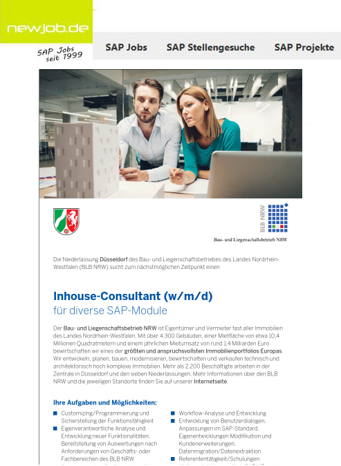 Newjob T Co 6dswiydpav Inhouse Consultant W M D Fur Diverse Sap Module In Dusseldorf Gesucht Von Bau Und Liegenschaftsbetrieb Nrw Blb Nrw Sap Stellenborse Jobs T Co N5x2zgbilj
