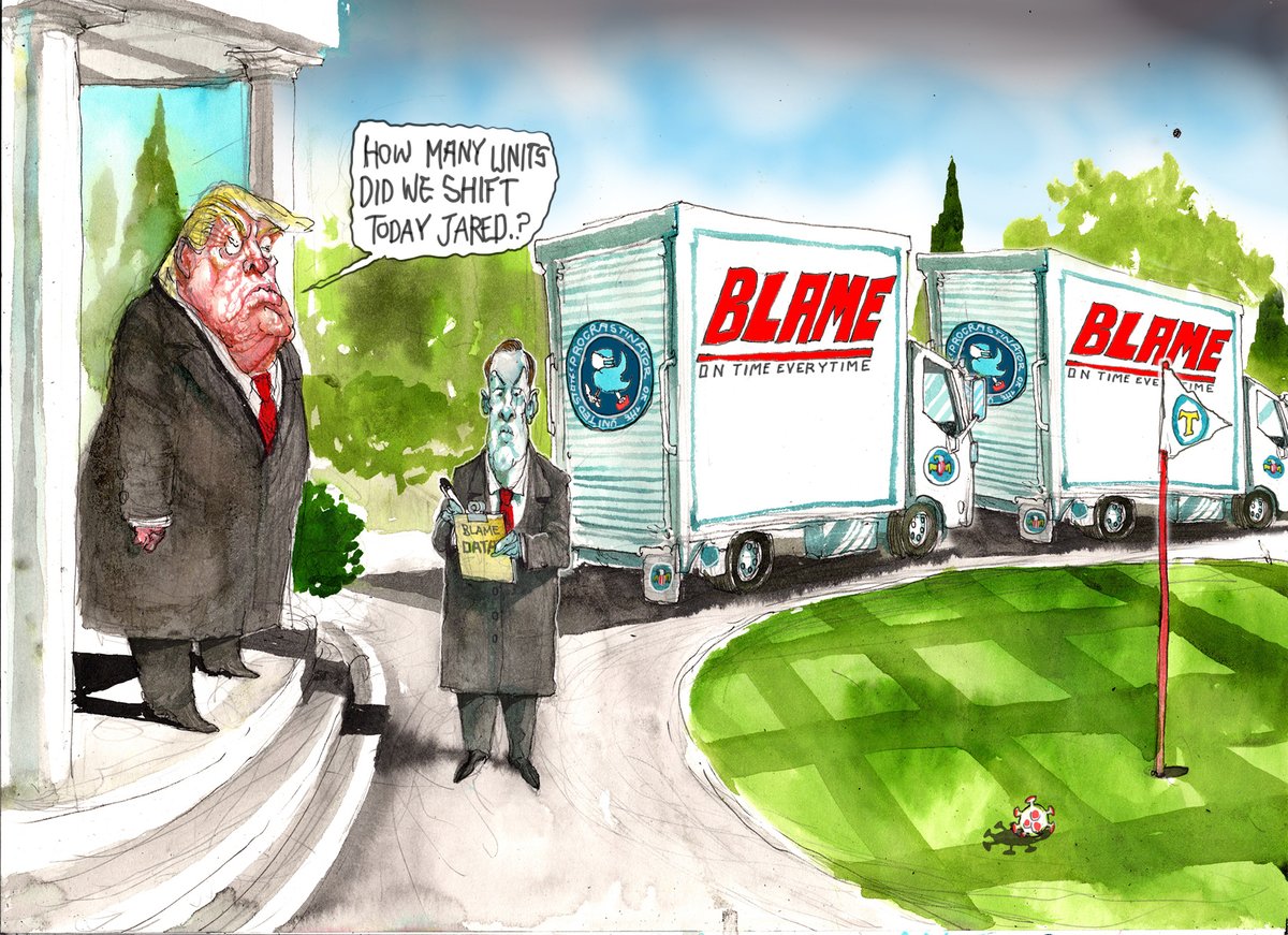 Dodgy Don and Creepy Kushner organizing Blame removal service trucks